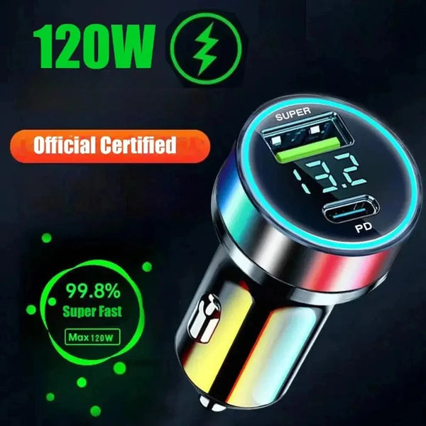 USB Car Charger 120W USB Type C Fast Charging Mobile Phone Car