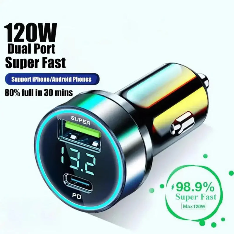 USB Car Charger 120W USB Type C Fast Charging Mobile Phone Car