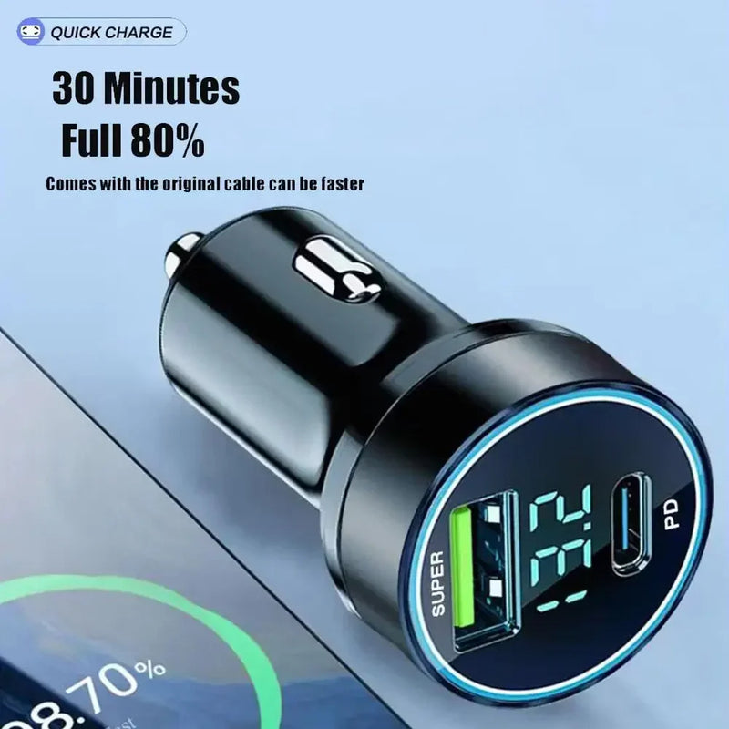 USB Car Charger 120W USB Type C Fast Charging Mobile Phone Car